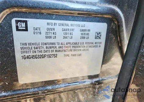 2016 Buick Lacrosse Sport Touring from USA, damaged, VIN 1G4G45G32GF192752